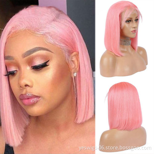 Yeswigs  Brazilian Human Virgin Hair Short Bob Hd Lace Front Wigs Pink Red Grey 613 99J Wig Cheap T-Part Wigs For Black Women